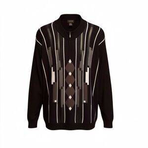 Miko Mens black geometric pattern wool blend sweater 5xl 1/4 zip up pullover